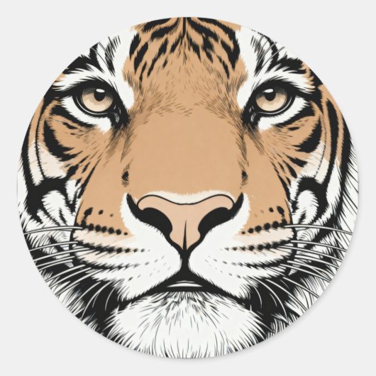 Starende Tijger Gezicht, Tijger Ronde Sticker (Voorkant)