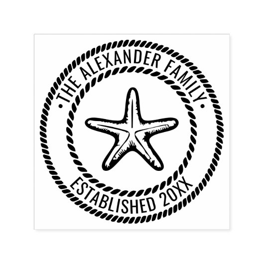 Starfish #2 Familienaam Datum Estd Rope Lijst Zelfinktende Stempel (Design)
