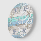 Starfish and Beach Wood Nautical - Blue Blauwgroen Grote Klok (Hoek)
