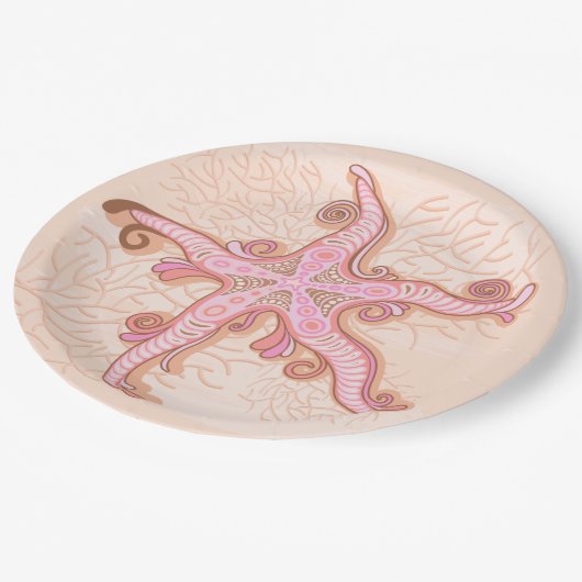 Starfish and Coral Pink Pastel Pattern Papieren Bordje (Gekanteld)