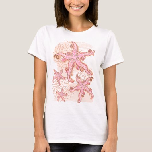 Starfish and Coral Pink Pastel Pattern T-shirt (Voorkant)