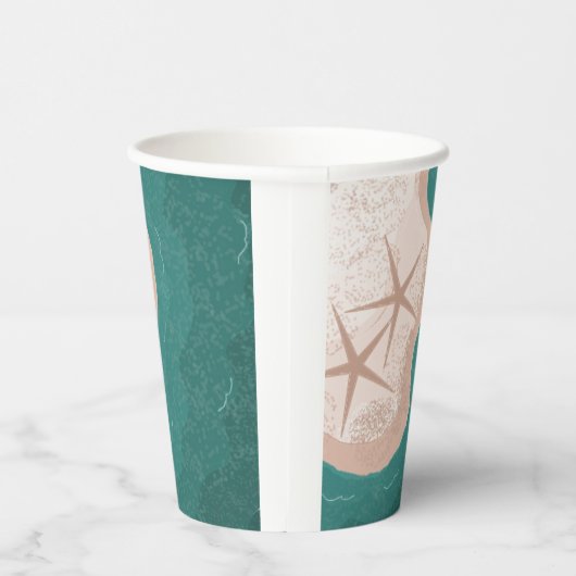 Starfish and Green Ocean Paper Cups Papieren Bekers (Rechts)