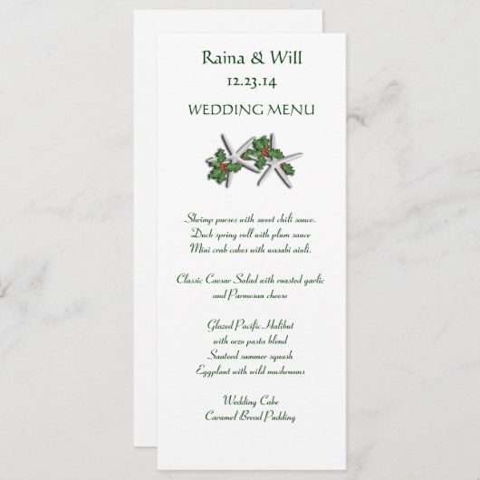 Starfish and Holly Tall, Kerstbruiloft menu (Voorkant / Achterkant)