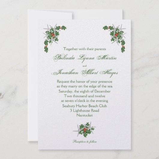 Starfish and Holly White Ice Wedding Invitation Kaart (Voorkant)