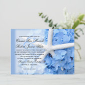 Starfish and Hydrangea Tropical Blue Wedding Kaart (Staand voorkant)