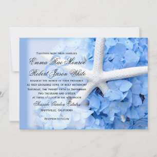 Starfish and Hydrangea Tropical Blue Wedding Kaart