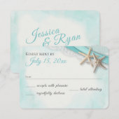 Starfish and Lace  Beach Turquoise RSVP Kaartje (Voorkant / Achterkant)