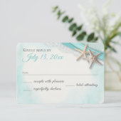 Starfish and Lace  Beach Turquoise RSVP Kaartje (Staand voorkant)