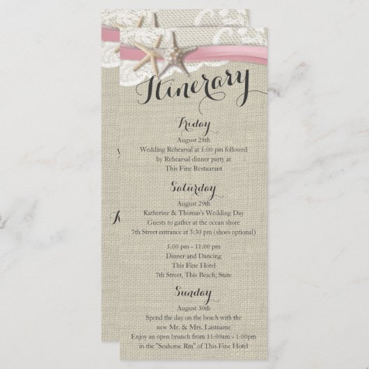Starfish and Lace Rustic Beach Wedding Itinerary (Voorkant / Achterkant)