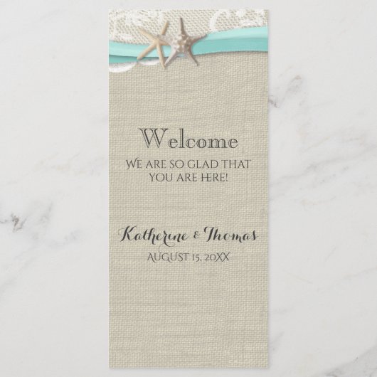 Starfish and Lace Rustic Beach Wedding Itinerary Programmakaart (Achterkant)