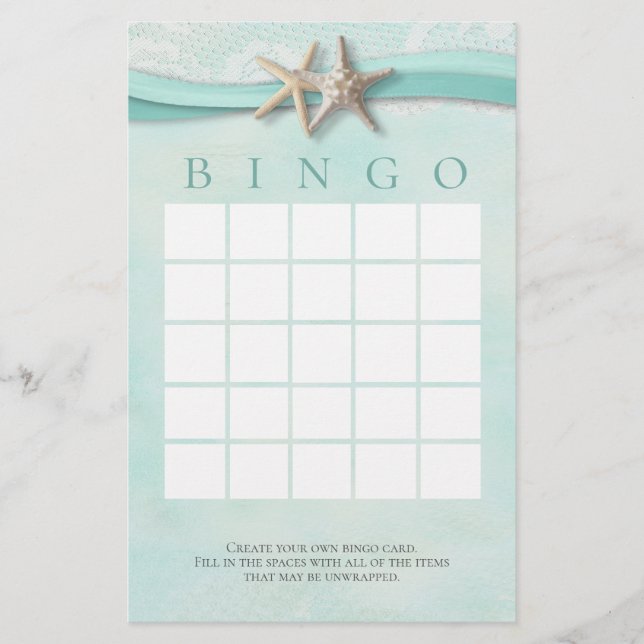 Starfish and Lace Shower Bingo (Voorkant)
