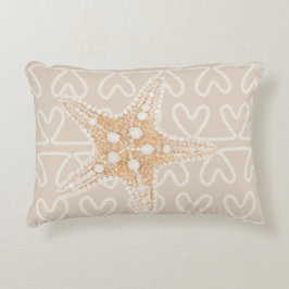 Starfish and net on beige pastelbruin accent kussen