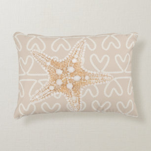 Starfish and net on beige pastelbruin accent kussen