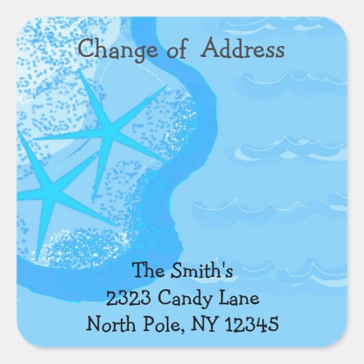 Starfish and Ocean Change of Address Vierkante Sticker (Voorkant)
