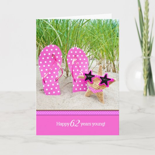 Starfish and pink flip-flops for 62nd birthday kaart (Voorkant)