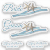 Starfish and Ribbon Bride and Groom Sticker (Voorkant)