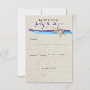 Starfish and Ribbon D Paars Blue Beach Response RSVP Kaartje