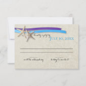 Starfish and Ribbon Paarse en Blue Beach reactie RSVP Kaartje (Voorkant)