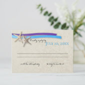 Starfish and Ribbon Paarse en Blue Beach reactie RSVP Kaartje (Staand voorkant)
