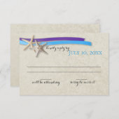 Starfish and Ribbon Paarse en Blue Beach reactie RSVP Kaartje (Voorkant / Achterkant)