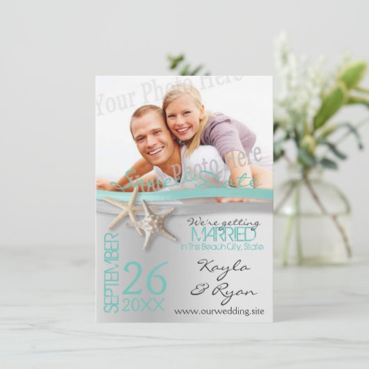 Starfish and Ribbon Save the Date with Photo (Staand voorkant)