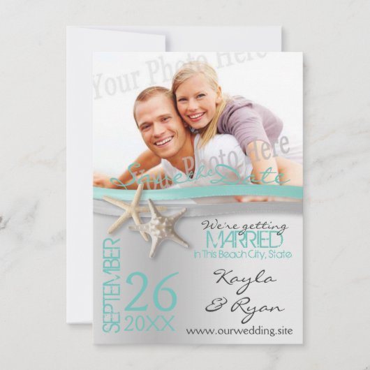Starfish and Ribbon Save the Date with Photo (Voorkant)