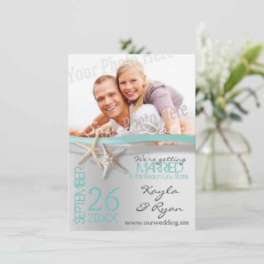 Starfish and Ribbon Save the Date with Photo (Staand voorkant)