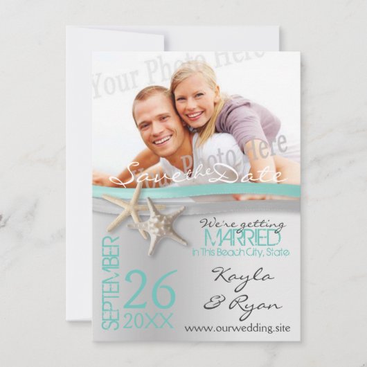 Starfish and Ribbon Save the Date with Photo (Voorkant)