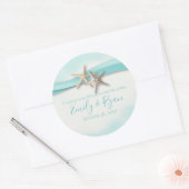 Starfish and Ribbon Turquoise Wedding Ronde Sticker (Envelop)