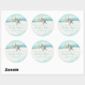 Starfish and Ribbon Turquoise Wedding Ronde Sticker (Vel)