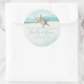 Starfish and Ribbon Turquoise Wedding Ronde Sticker (Tas)
