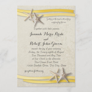 Starfish and Ribbon Yellow Beach Wedding Kaart