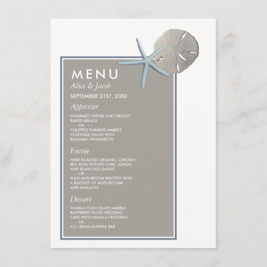 Starfish and Sand Dollar - Beach Weddenschap Menu (Voorkant)