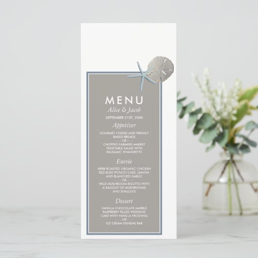 Starfish and Sand Dollar - Beach Weddenschap Menu (Staand voorkant)