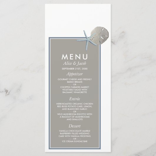 Starfish and Sand Dollar - Beach Weddenschap Menu (Voorkant)