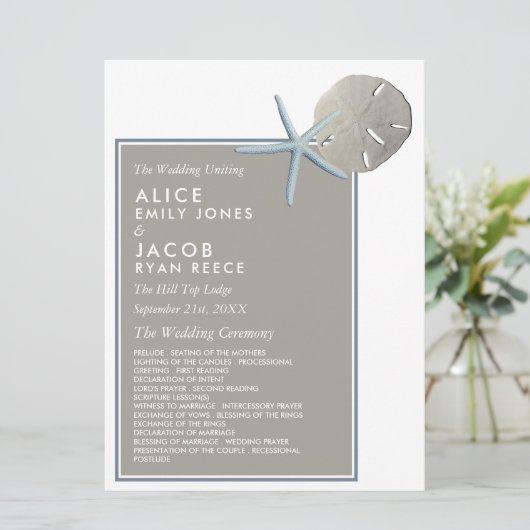 Starfish and Sand Dollar - Beach Weddenschap Programmakaart (Staand voorkant)