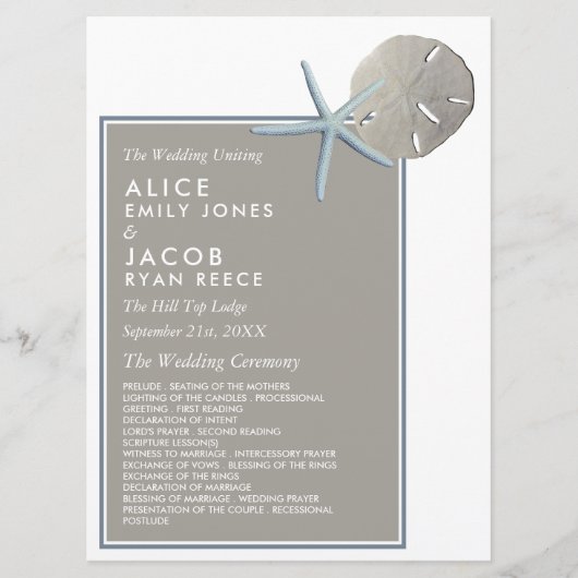 Starfish and Sand Dollar - Beach Weddenschap Programmakaart (Voorkant)