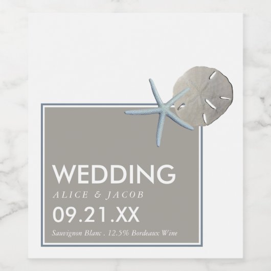 Starfish and Sand Dollar - Beach Weddenschap Wijn Etiket (Enkel label)