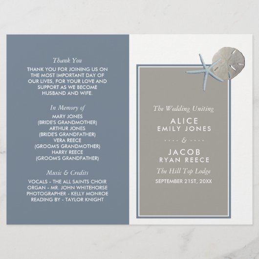 Starfish and Sand Dollar - Beach Wedding Programme (Voorkant)
