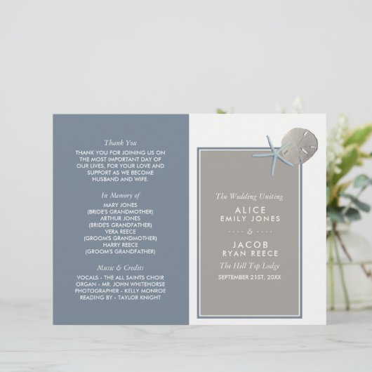 Starfish and Sand Dollar - Beach Wedding Programme (Staand voorkant)