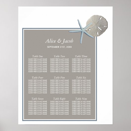 Starfish and Sand Dollar - Beach Wedding Seating Poster (Voorkant)