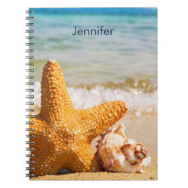 Starfish and Seashells on the Beach Personalized Notitieboek