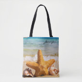 Starfish and Seashells on the Beach Personalized Tote Bag (Voorkant)