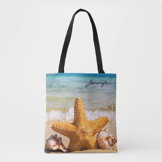 Starfish and Seashells on the Beach Personalized Tote Bag (Voorkant)