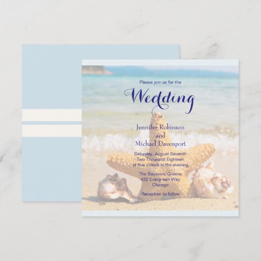 Starfish and Seashells on the Beach Wedding Invite Kaart (Voorkant / Achterkant)
