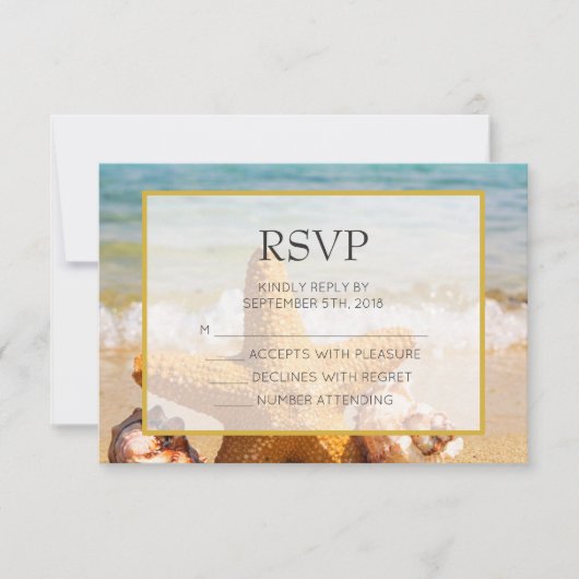 Starfish and Seashells on the Beach Weddiong RSVP (Voorkant)