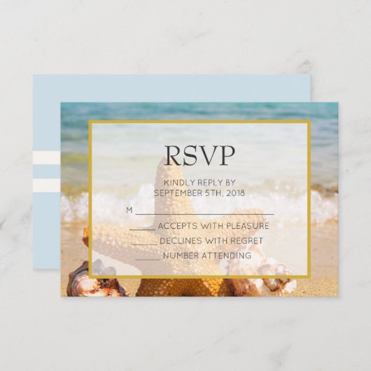 Starfish and Seashells on the Beach Weddiong RSVP (Voorkant / Achterkant)