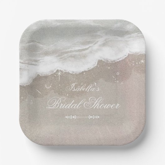 Starfish and Shells Tropical Beach Bridal Shower Papieren Bordje (Voorkant)