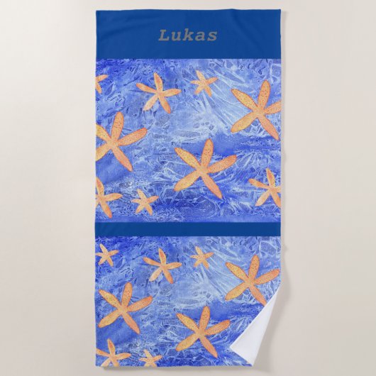 Starfish and water effect met aanpasbare naam strandlaken (Voorkant)