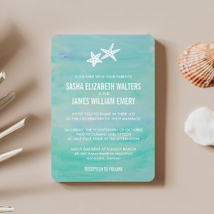 Starfish Aqua Beach Wedding Invitations Kaart